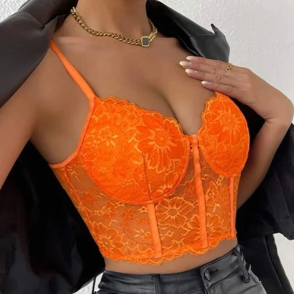 Orange  lace bralette corse cami top - Picture 5 of 6